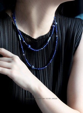 星空天然青金石长款叠戴秋冬项链毛衣链女款手工复古风小众串珠