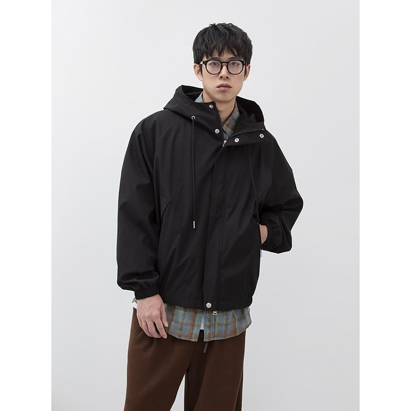 模范生 经典款冲锋衣 秋季男士风衣外套紫色纯色宽松工装连帽夹克