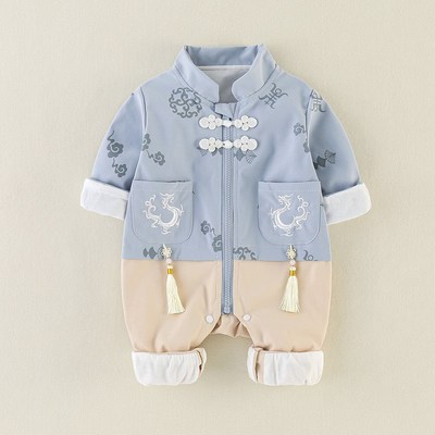 婴儿连体衣春秋汉服男宝宝中国风满月周岁百天礼服新生儿哈衣爬服