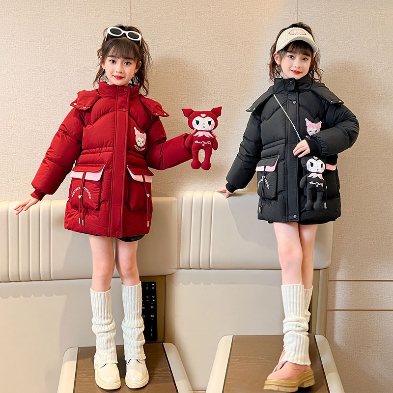 女童棉服冬装外套2024新款儿童洋气小女孩中长款时尚加厚羽绒棉衣