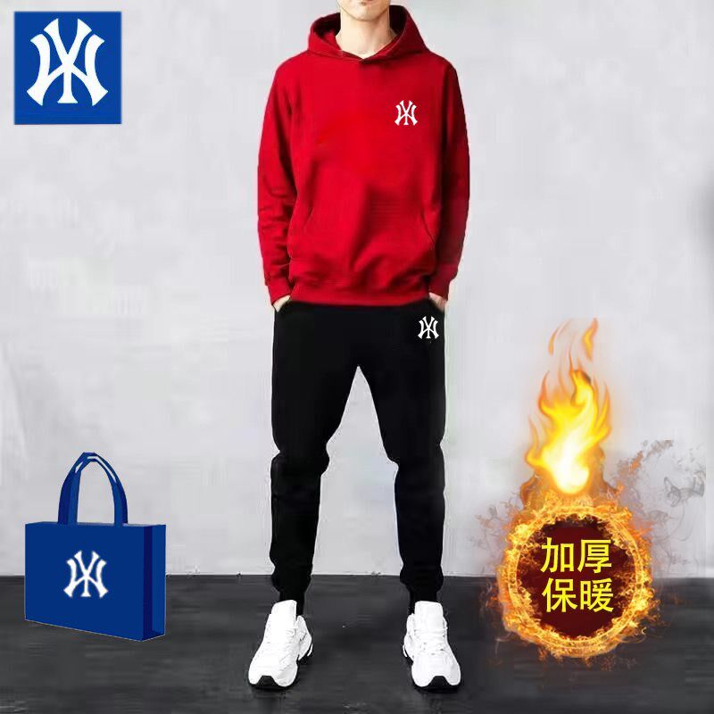 潮牌刺绣跑步运动服套装男春秋季休闲身卫裤开衫连帽卫衣两件套