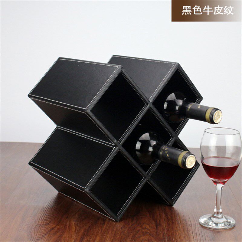 格子皮革红酒架子木质葡萄酒架 酒柜摆件 装饰欧式创意置物架家用