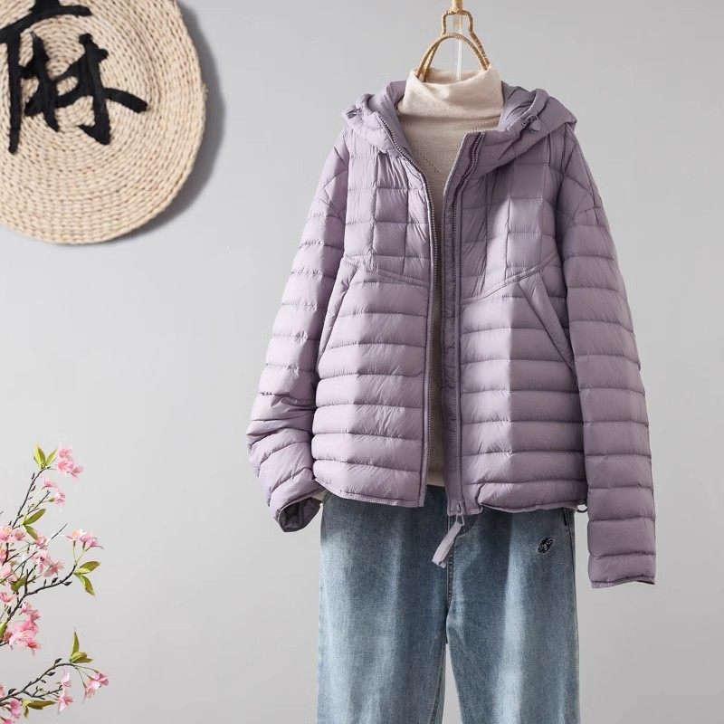 2024秋冬新款韩版时尚轻薄棉服女短款百搭保暖棉衣宽松连帽外套潮