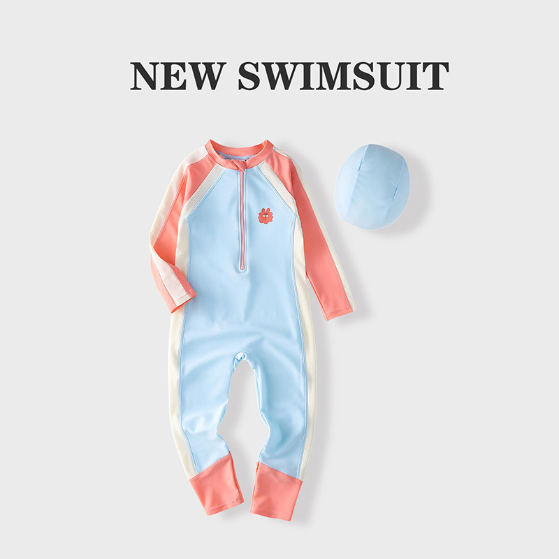 儿童泳衣女童连体长袖长裤专业训练泳装中小童女孩速干防晒泳装新