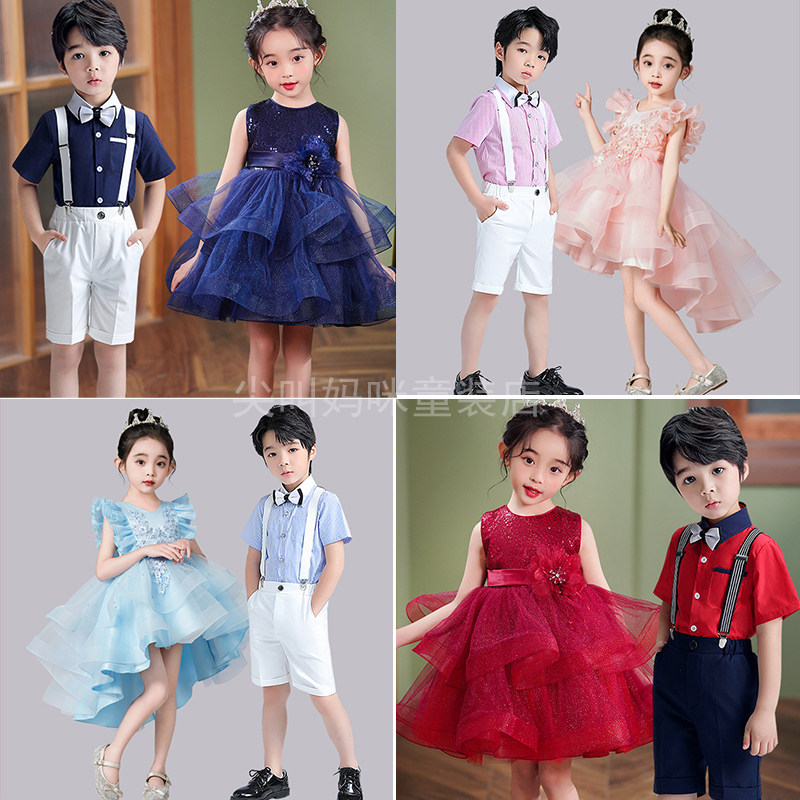 儿童礼服幼儿园合唱比赛演出男女童蓬蓬裙背带裤学生朗诵舞蹈服装