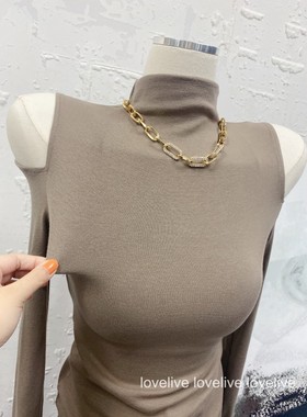 【店主自留】奶茶色超好看!柔软舒适好穿半高领露肩显胸打底上衣