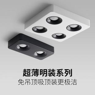 双头无主灯免吊顶卧室客厅吸顶射灯筒灯餐厅四头灯 斗胆灯超薄明装