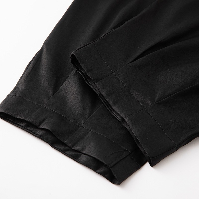 丝滑无疑~d香云纱重缎小皮子黑色萝卜裤牛津腰显瘦长裤不挑人