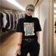 高领T恤女d夏季 显瘦潮流网红气休闲玫瑰印花女打底衫 新款 个性
