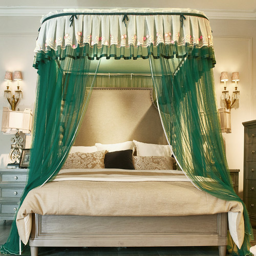 U型导轨蚊帐公主风1.5m宫廷双人合B金支架1.5纹帐2m床家用落地绣