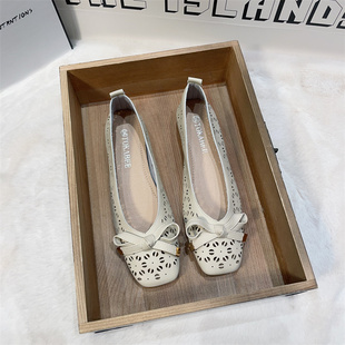 仙女风镂空夏季法式气质方头单鞋z女粗跟3cm中跟包头凉鞋女小跟鞋