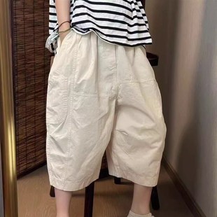 新款 七分裤 夏季 高品质全棉薄款 女简约宽松大码 松紧腰X百搭阔腿裤
