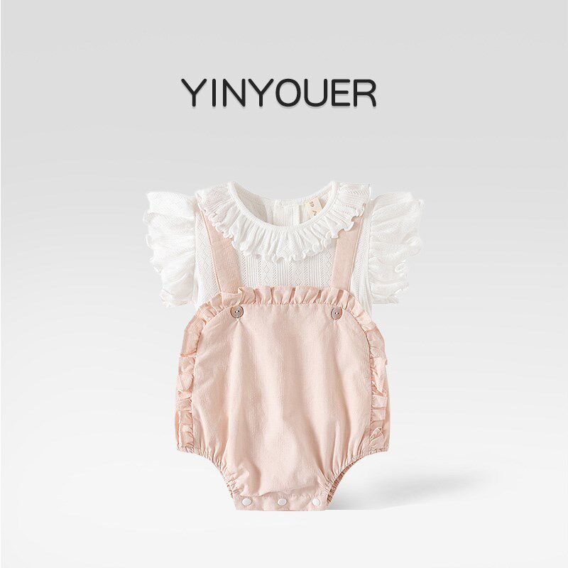 婴儿夏季薄款g套装新生女宝宝夏天包屁衣背带裤T恤洋气分体两件套