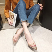 透明凉鞋 女细跟夏百搭尖头水钻网红水 高跟鞋 2021年新款 春t夏法式
