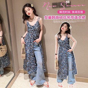 女童吊带裙夏季2023新款洋气宝宝裙子夏款森系碎花裙儿童连衣裙夏