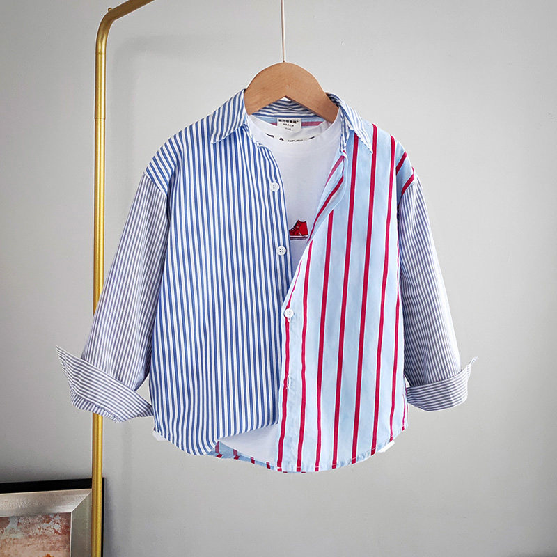 男童长袖衬衫2023春夏装新款韩版童装潮宝宝儿童洋派薄款条纹衬衫