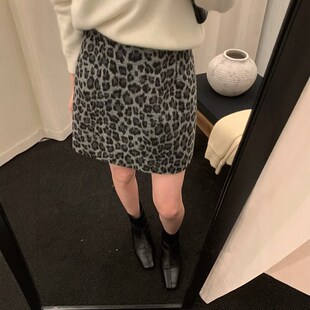 梨形身材豹纹羊毛呢半身裙秋冬高腰显瘦A字包臂裙小个子百搭短裙