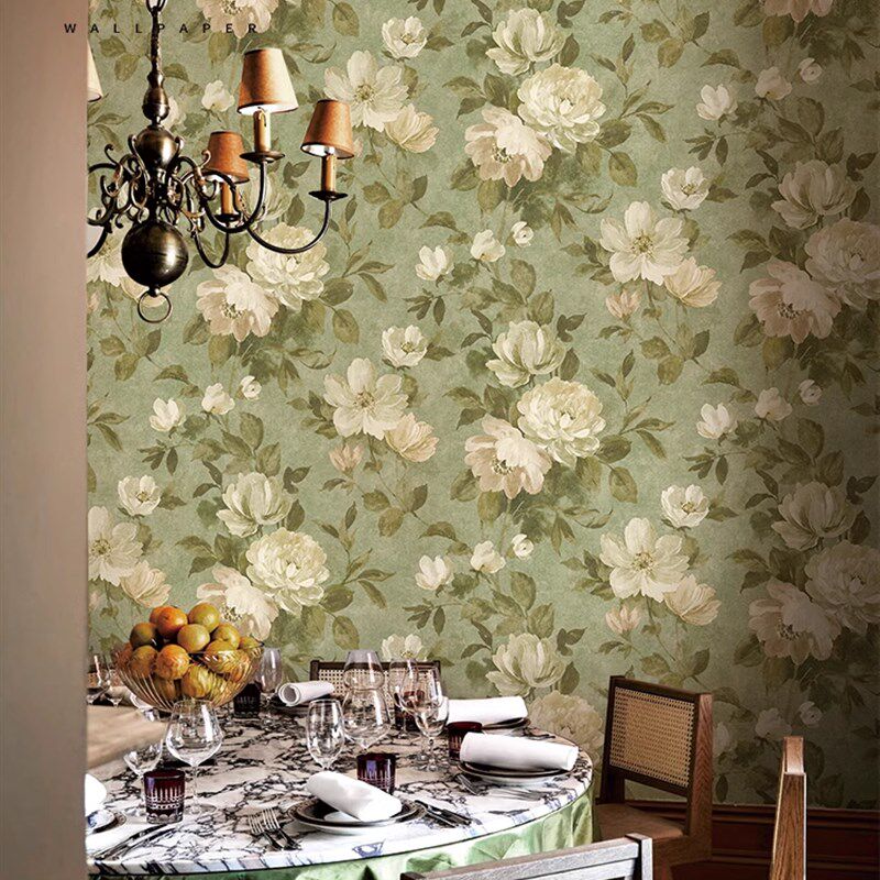 美式牡丹油画墙布l电视背景墙壁画定制轻奢花卉卧室客厅无纺布壁