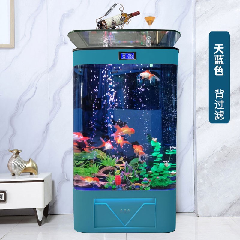 半墙鱼缸2024新款客厅立式靠年免换水高清浮法玻璃水族箱生态懒人