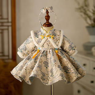 周岁礼服女宝宝新中式抓周宴儿童唐装女童公主裙中国风女宝连衣裙