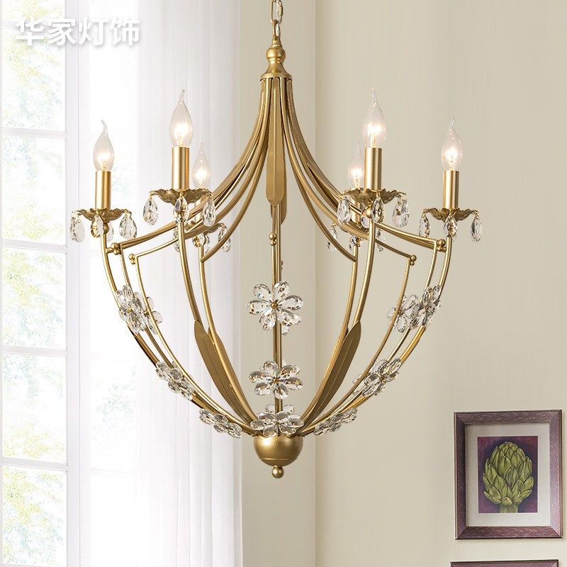 美式轻奢水晶吊灯卧室现代简约铁艺餐厅灯金色复式楼别墅书房灯具,家装灯饰光源,客厅吊灯,淘宝优惠券,粉丝福利购,淘宝优惠卷