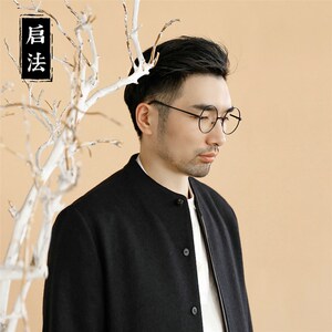 启法男装春季新款羊毛夹克男士宽松中国风刺绣外套男长袖立领上衣