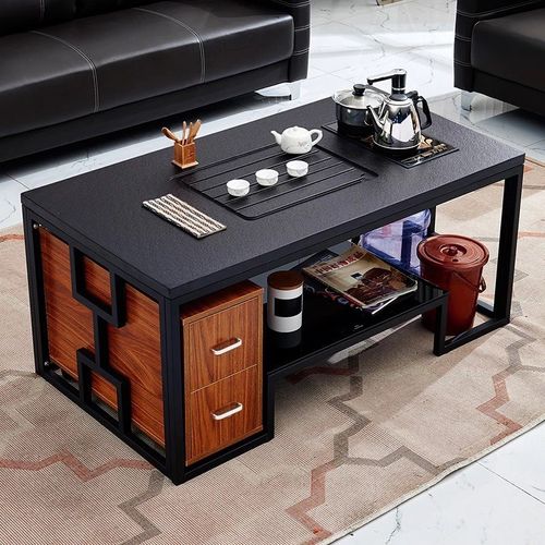 火烧石功夫茶几办公茶桌简约现代创意铁艺自动上水大理石泡茶台