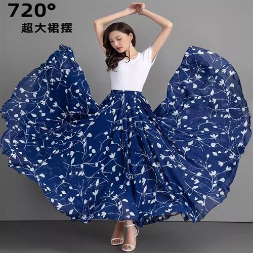 多巴胺夏季薄款垂坠感半身裙大码胖mm显瘦遮肚雪纺720度大摆长裙