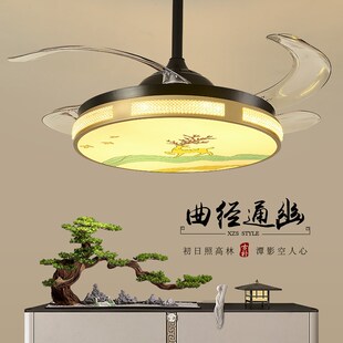 风扇灯吊扇灯静音带遥控餐厅客厅家用电扇吊灯 变频高亮水晶新中式