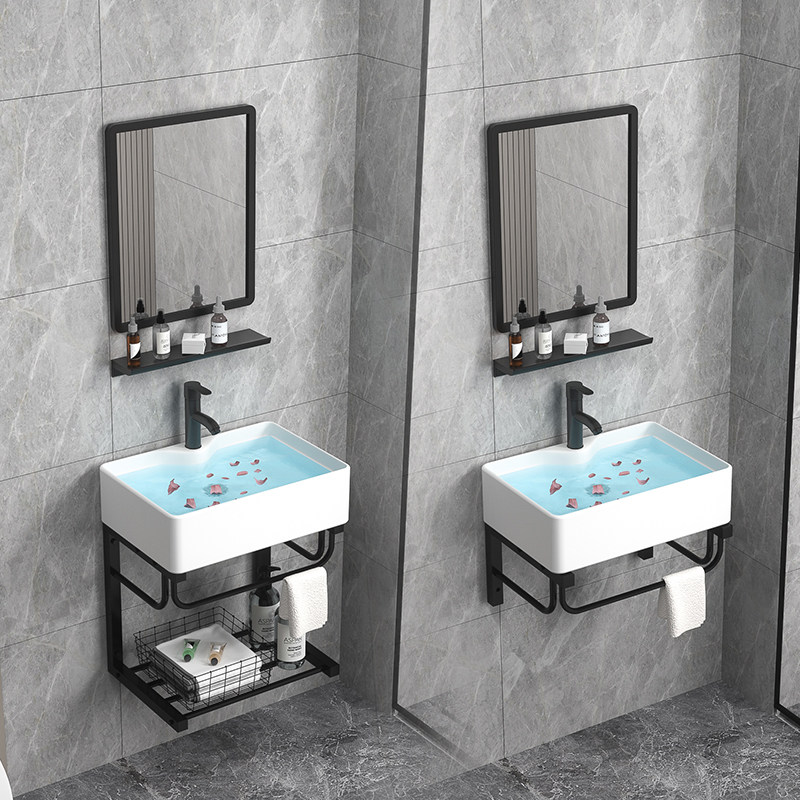 阳台洗手b盆简约不锈钢支架卫生间一体陶瓷盆洗脸盆柜组合挂墙式