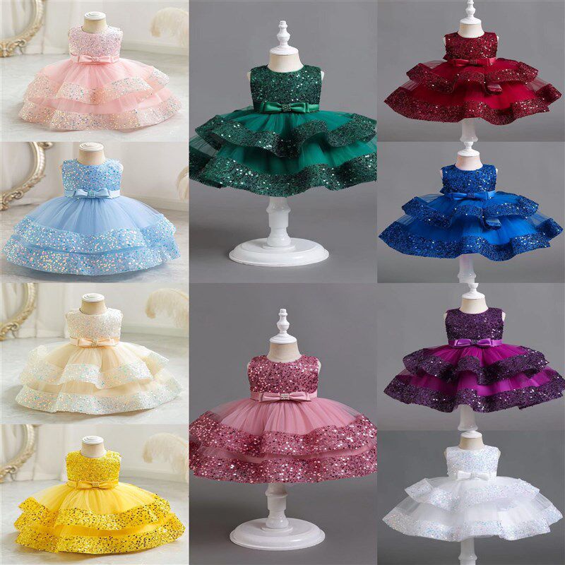 儿童礼服夏季新款洋气婴儿宝宝周岁生日宴会服高端女童亮片公主裙