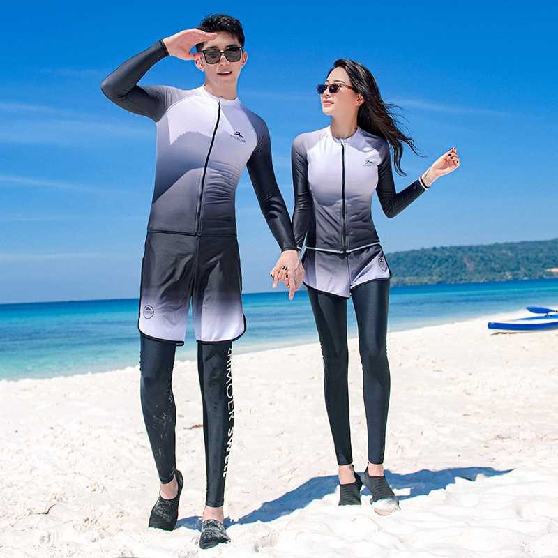 新款情侣泳衣防晒衣长袖速干冲浪潜水服男女水母衣分体湿式泳装女