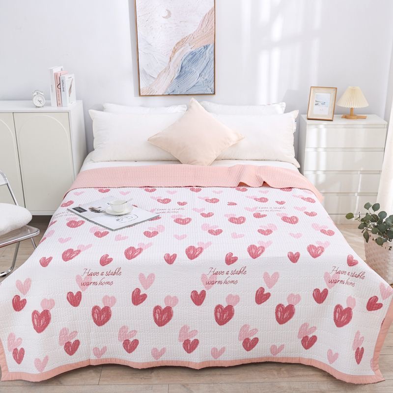 小清新棉麻四季通用牀盖家用碎花牀柔软舒适透气双人牀盖