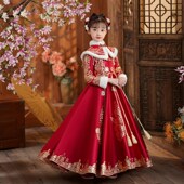 唐装 加绒中国风过年服冬季 裙子儿童红色拜年服 冬装 女童汉服洋装