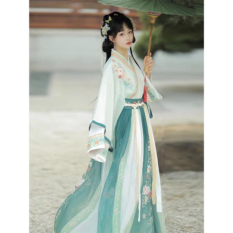 晋制汉服女成人小个子中国风绣花交领齐腰襦裙大码日常春夏秋古装
