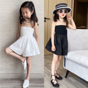 儿童时髦露肩抹胸连体阔腿裤裙子2023夏季女童韩版百搭连衣裙走秀