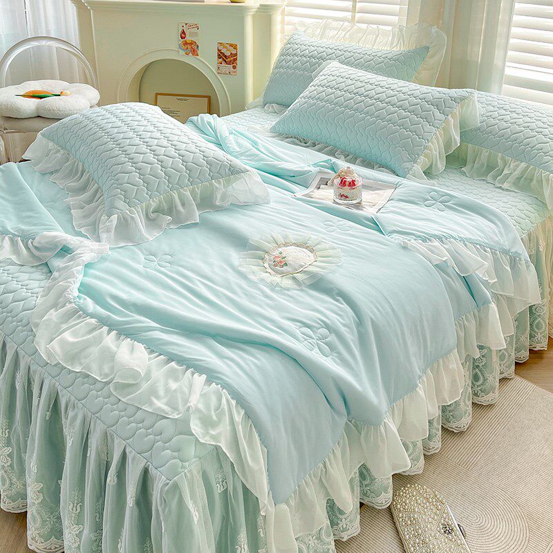 A类母婴级冰丝乳胶凉席夏被四件套夏季I可机洗空调席床裙款三件套