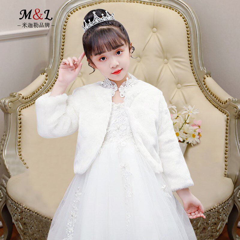 女童礼服外套公主长袖斗逢披肩白色礼服花童礼服外搭小坎肩加厚服