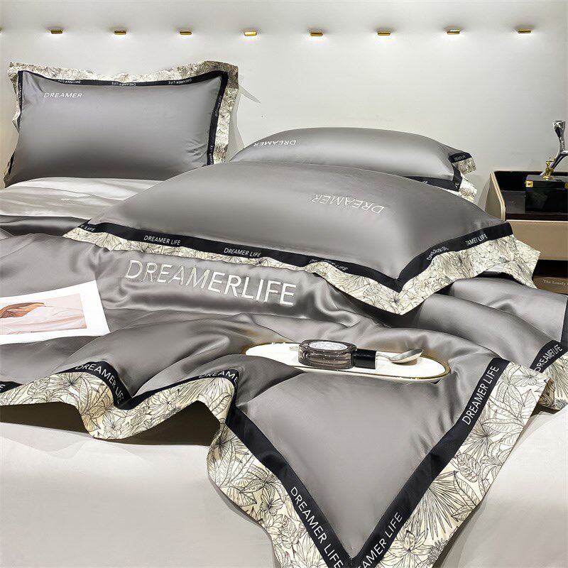 夏季冰丝夏凉被四件套高级感可机洗双人空调被床笠款冷气薄款被芯