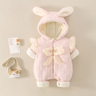 婴儿冬装套装衣服带帽加厚女宝宝外出抱衣满月公主连体衣冬季棉衣