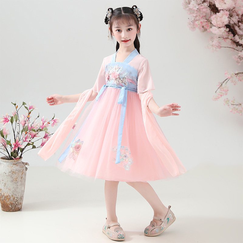 儿童古装汉服夏季薄款轻纱透气公主裙复古中国风女童古风夏装仙女