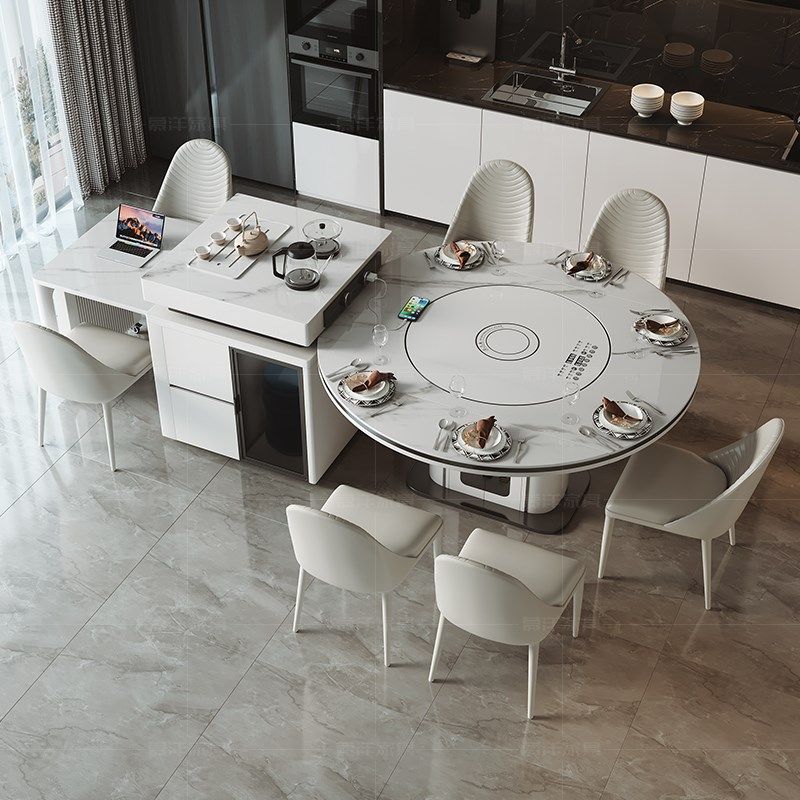 2025新款岩板岛台餐桌椅子组合一体小户型家用可伸缩折叠带电磁炉,住宅家具,岛台餐桌,淘宝优惠券,粉丝福利购,淘宝优惠卷