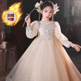 女童晚礼服轻奢小众高端儿童公主裙主持人生日婚纱高定加绒连衣裙