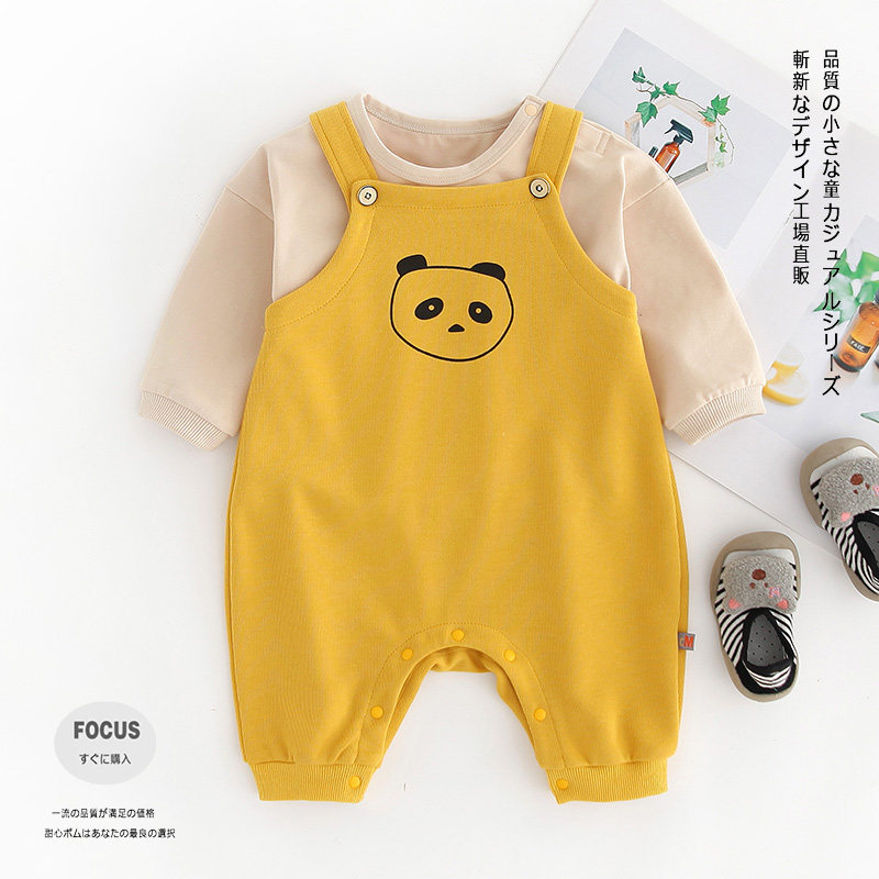 婴儿背带裤套装女春秋季1-3岁2男宝宝衣服薄款秋装裤子T恤两件套