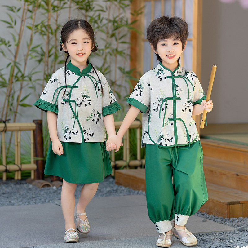 儿童汉服演出服男童唐装中国风夏季女童古风朗诵国学服六一表演服