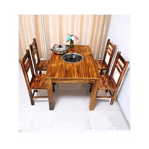 实木火锅桌电磁炉一体商用饭店餐饮快餐桌椅面馆火锅店餐桌椅组合