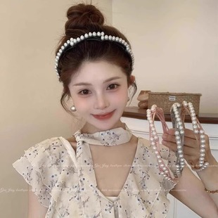 可伸缩折叠珍珠发箍网红新款 碎发发卡发饰 洗脸头箍不勒头旅行夏季