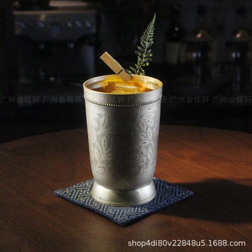 甄选铜制鸡尾酒杯黄铜朱丽普杯莫吉托酒杯欧式刻花铜杯Mint Julep