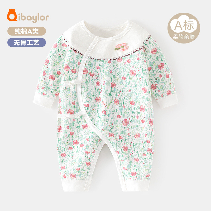 新生婴儿衣服春装初生女宝宝连体衣公主满月百天外出哈衣爬服春秋