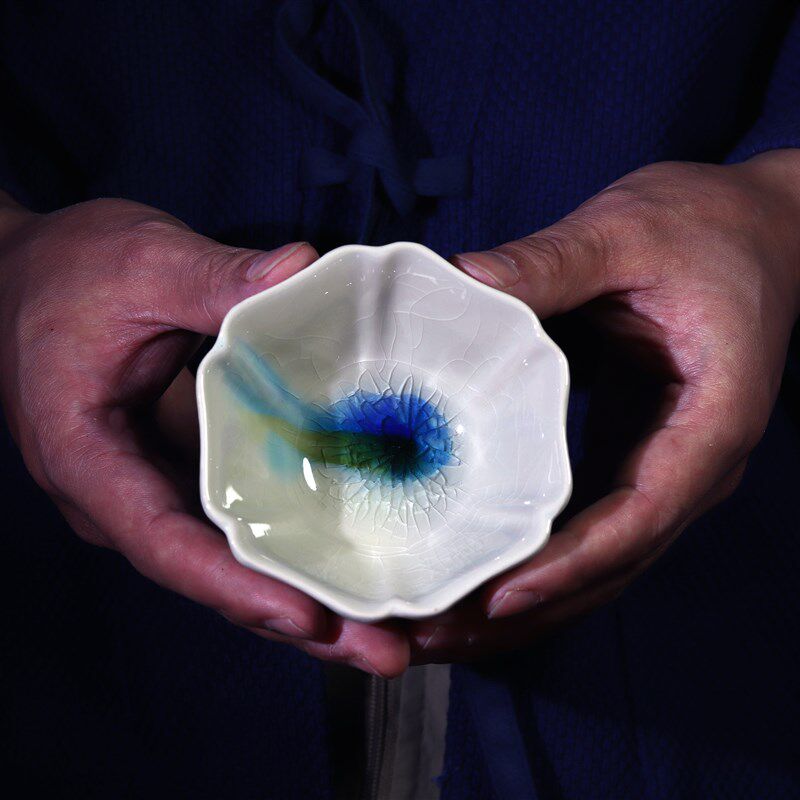 贵州牙舟陶张之陶柴烧点彩海棠杯茶室品茗主人杯家用泡茶单杯